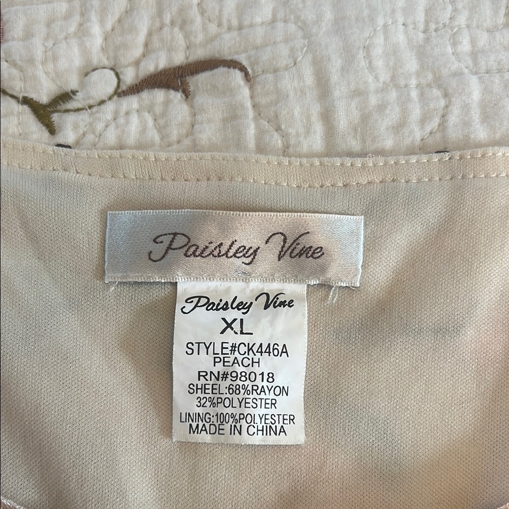 Peach Floral Embroidered Cream Dress - Picture 7 of 7